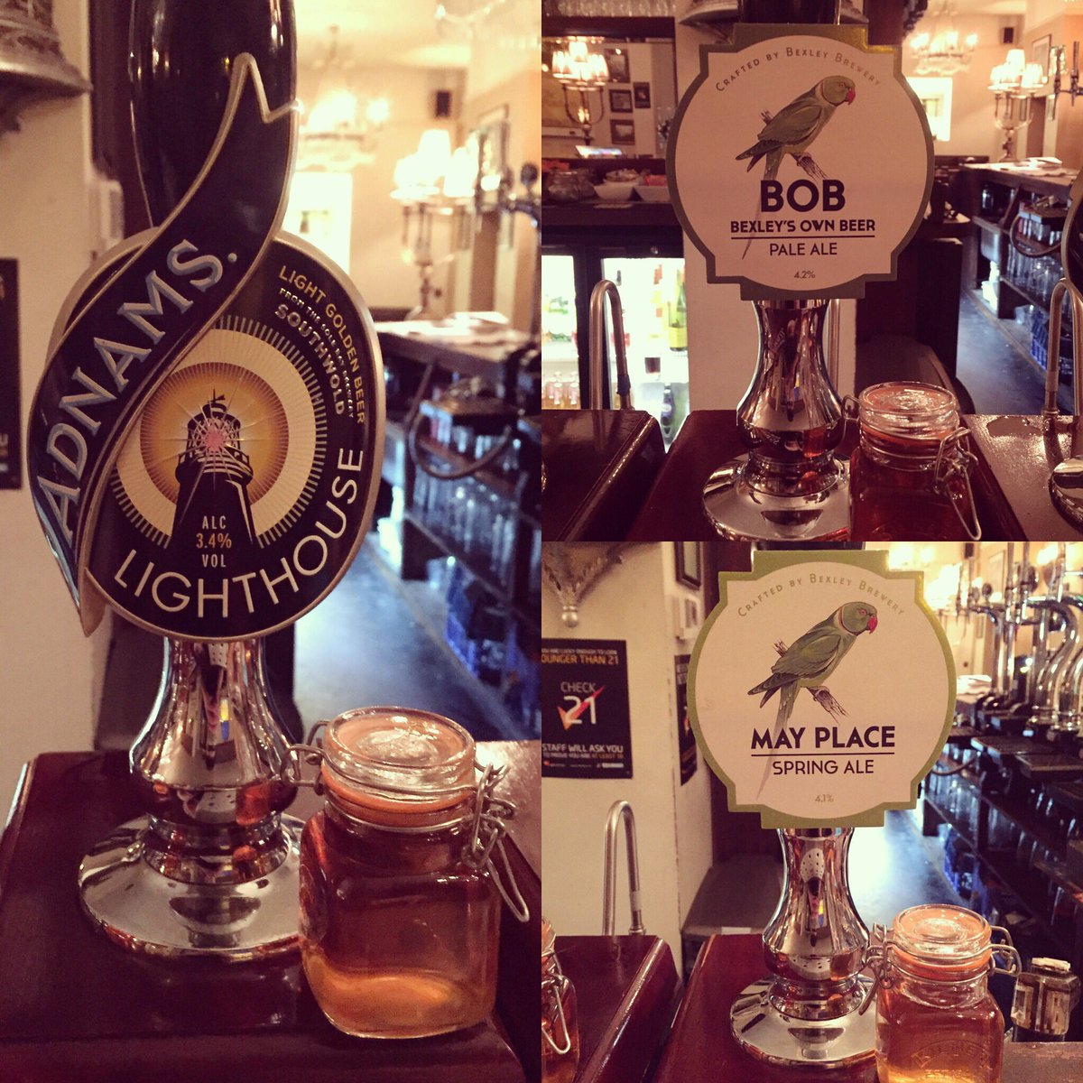 TheRumPuncheon's tweet photo. Ales on the bar right now #Friday #ales #drinks #bitter #adnams #bexley #bob #lighthouse https://t.co/L9DSY0hEOB