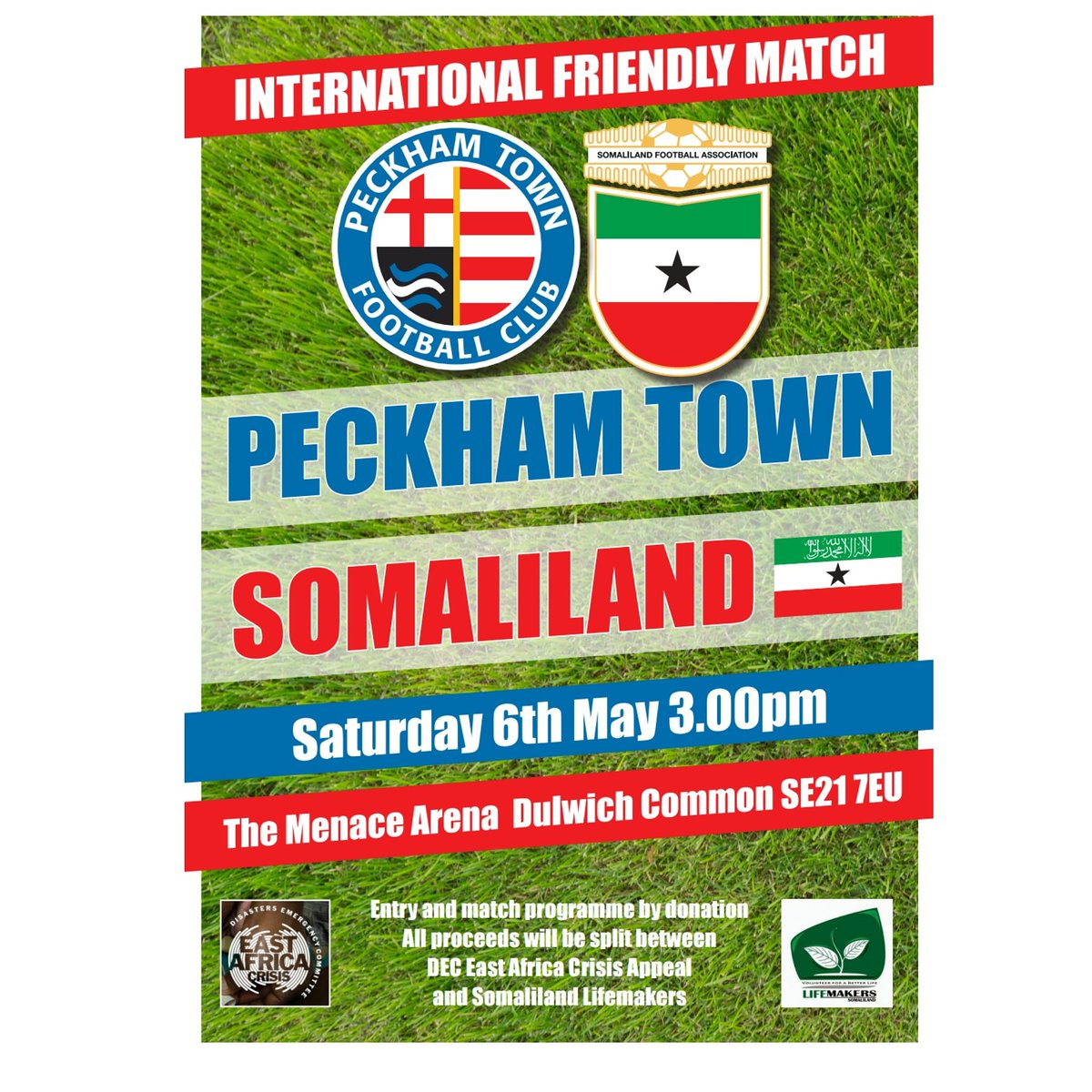 somaliland_fa's tweet photo. Excited to announce our next game #Somaliland vs @PeckhamTownFC. Saturday 6 May. Proceeds to 2 great charities! Come down &amp; support ur team⚽ https://t.co/HUxV6RsbSn
