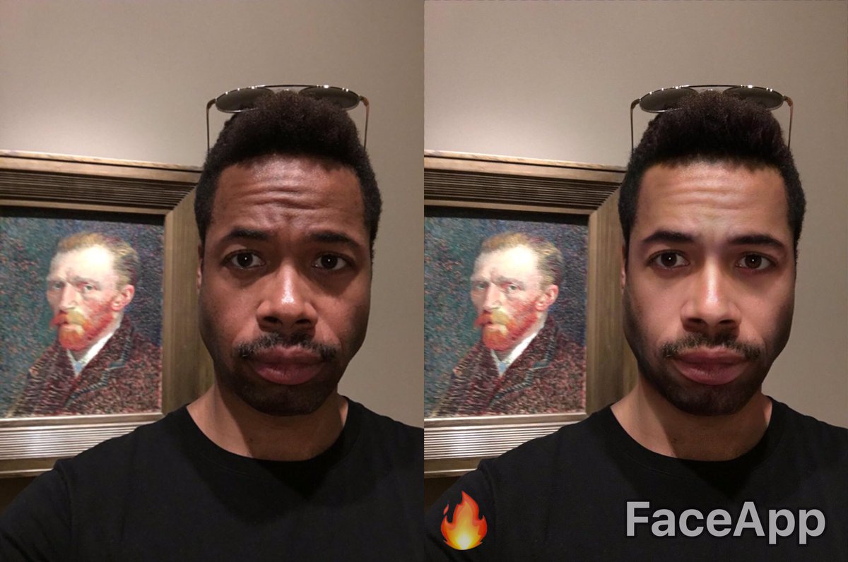 Burnsey's tweet photo. Hey, @faceapp_ai, here's what your "hot" filter does to my pics. Care to explain? #whitefaceapp #BlackLivesMatter https://t.co/1yMKpjMCmh