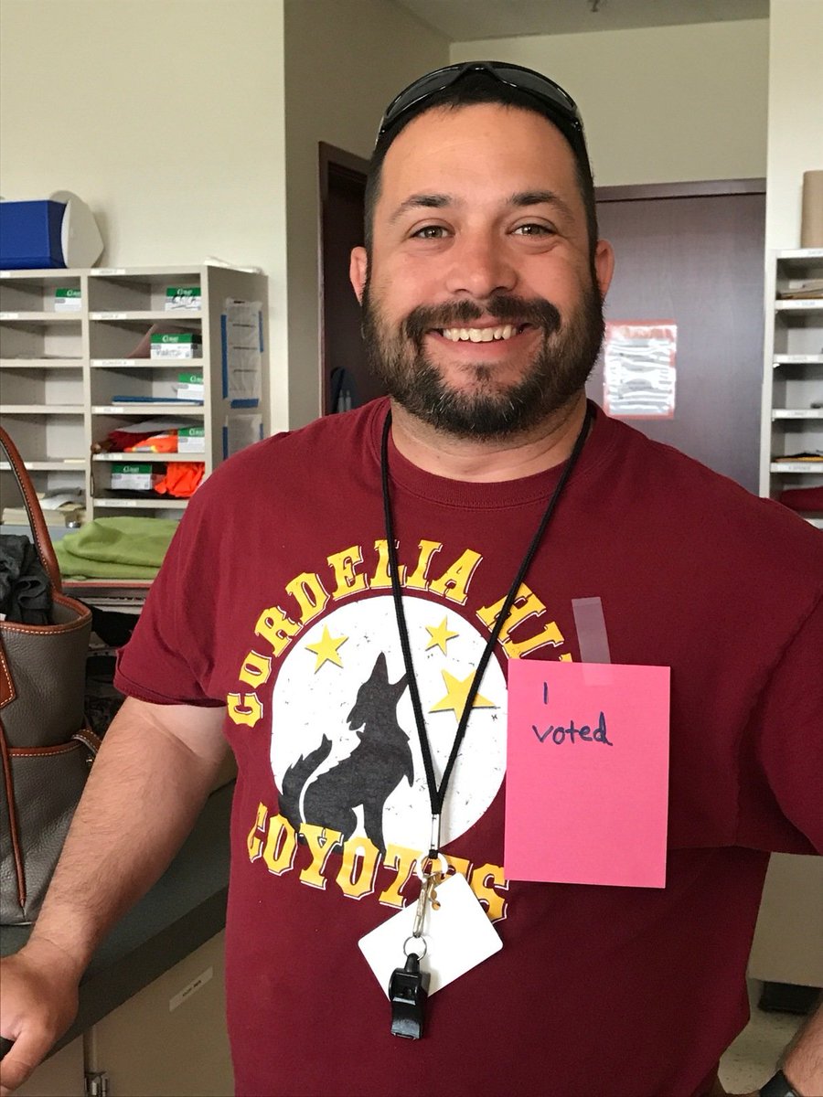 NicLinnet's tweet photo. The first staff member to vote at CHE today. He was so proud! #FSUTA #Elections https://t.co/yVhc6AFnnN