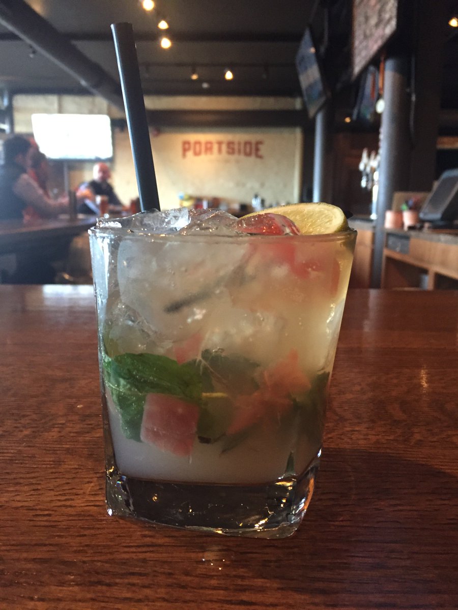 PortsideCLE's tweet photo. Summer Mule! 1 of our favs on our new #SpringSpirits list. Our silver rum, #FRESH watermelon, mint and limes & topped with ginger beer #yum https://t.co/4tC4TplDS2
