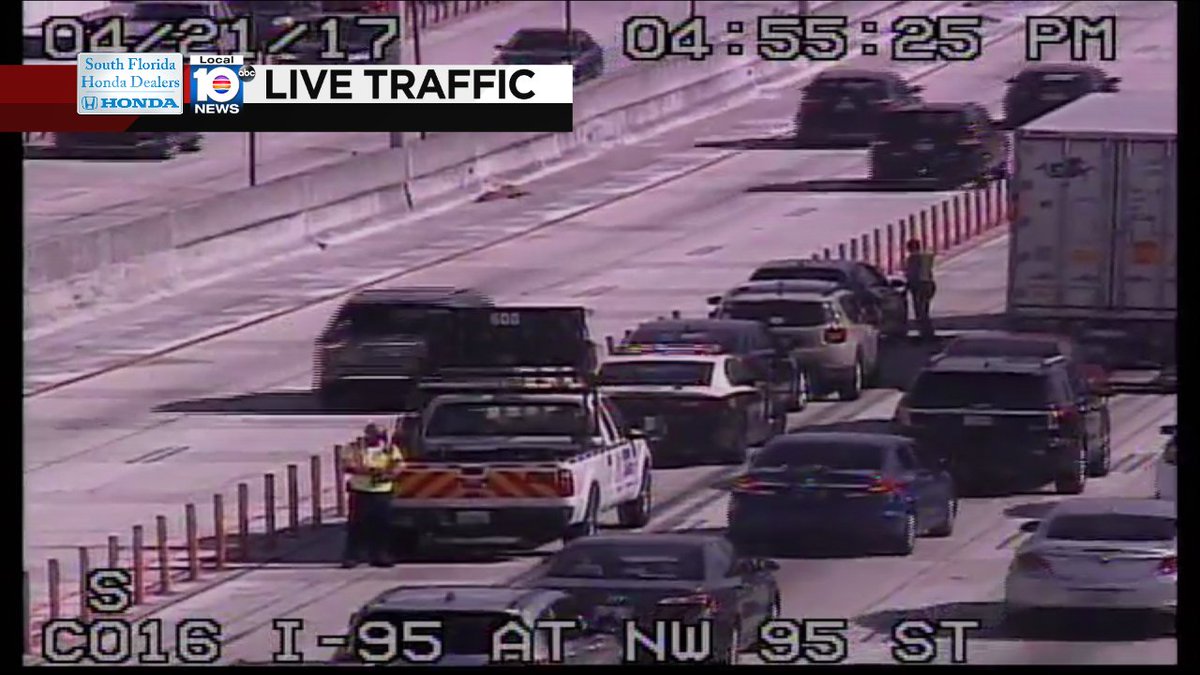 CRASH: I-95 SB & NW 95th St. A left lane is blocked. Expect delays. #TRAFFIC #MIAMI https://t.co/tvErFY0Cuy