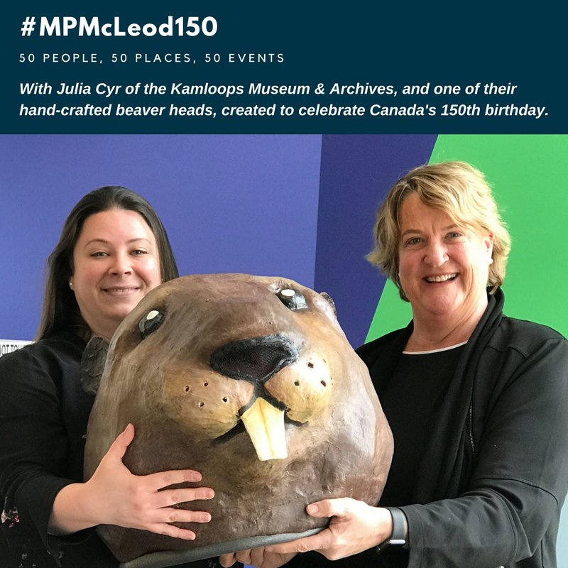 Cathy_McLeod's tweet photo. The @KamloopsMuseum team is celebrating Canadaโs 150th birthday in a really fun way: hand-crafted beaver heads! #KAM150 #MPMcLeod150 https://t.co/zR95j8WyLo