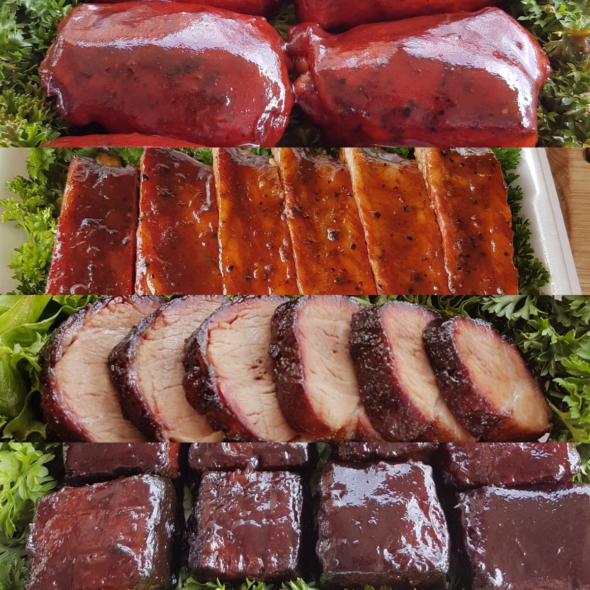 QandBrew's tweet photo. Little snipits from each of our practice boxes today! #hogsbackbrewingcompany #vintagelager #DicksonBBQ #mapleleafcharcoal #practice #kcbs https://t.co/2NJqI3VJ62