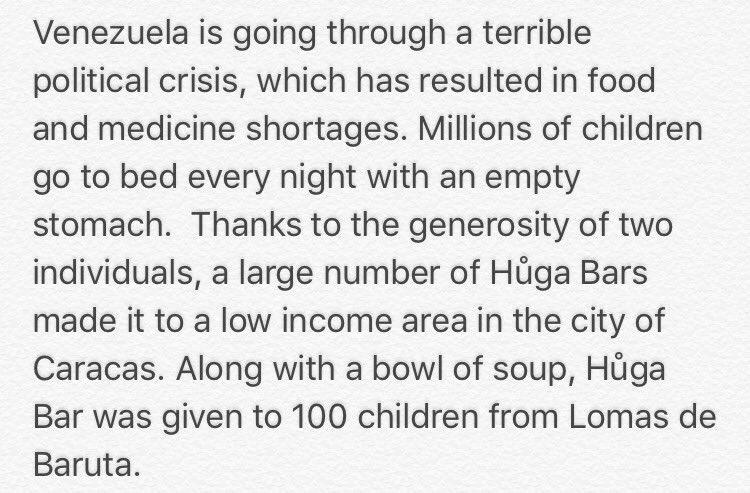 hugabars's tweet photo. Thanks to the generosity of two individuals, Hůga Bars made it to a low income neighborhood in Venezuela,where kids are starving. #HelpKids https://t.co/xRFJcLe08h