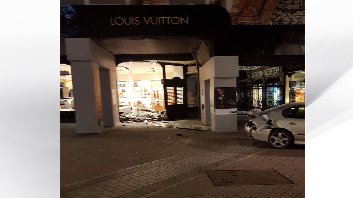 Damage to the louis vuitton store on briggate in leeds, following what looks like an attempted ...