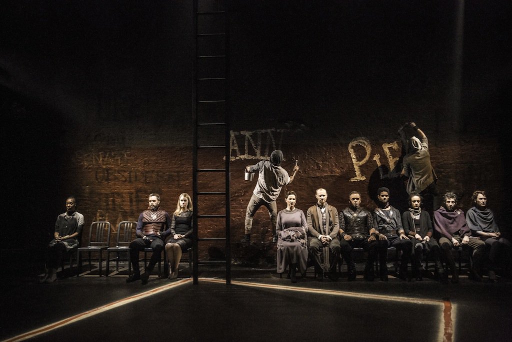 shennsley's tweet photo. Graffiti on the main wall in #Coriolanus not only an #easteregg, but also quickly shows the discontent of the ppl #classywill #classcin17 https://t.co/uLQ4mPA2ML