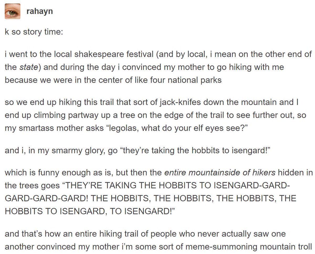 'convinced my mother i'm some sort of meme-summoning mountain troll'
i am SCREAMING