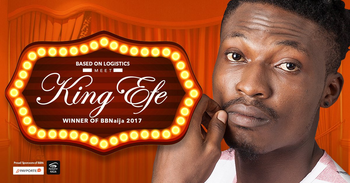 PayPorte's tweet photo. Based on Logistics, we Introduce @EfeMoney, winner of #BBNaija2017 
SHOW SOME LOVE!!!
#BBNaija is proudly sponsored by #PayPorte
#JustForYou https://t.co/ZESX9slfrZ
