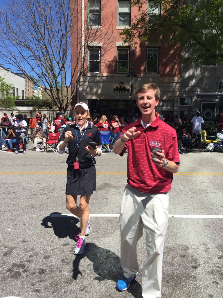 LeeBussell's tweet photo. #mycarolina staff hard at work helping to organize the crowd for Sunday's Women's #nattychamps parade on Main Street https://t.co/FHgff6hudX