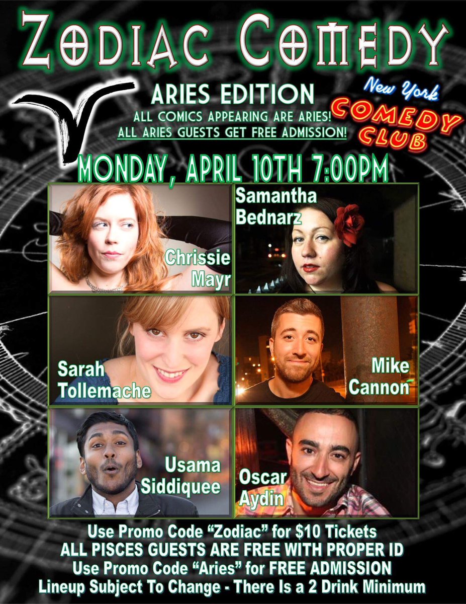 CALLING ALL #ARIES ! This show is for YOU! Get FREE tickets to tomorrow nights #Zodiac comedy show at #NewYorkComedyClub now! #Astrology