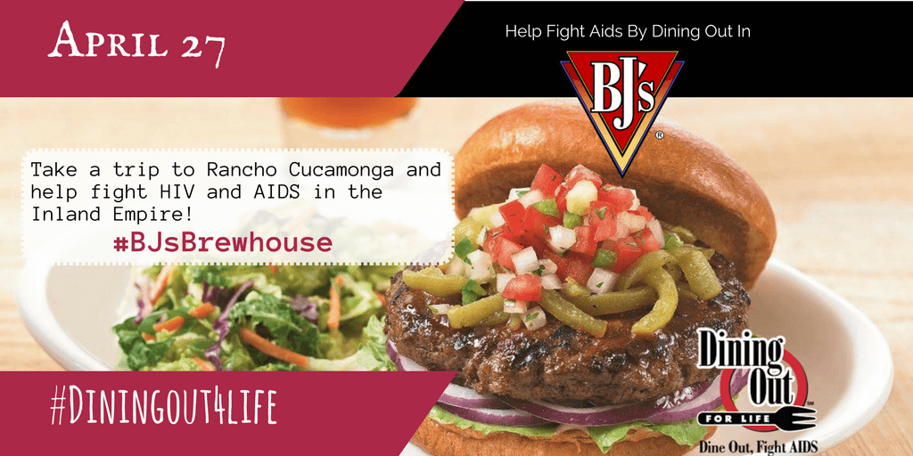 FoothillAIDS's tweet photo. When you dine at @BJ's Restaurant and Brewhouse (Rancho Cucamonga, CA) on April 27 you'll help #endAID https://t.co/3tVTPfVRbp https://t.co/RHDeLozOwa