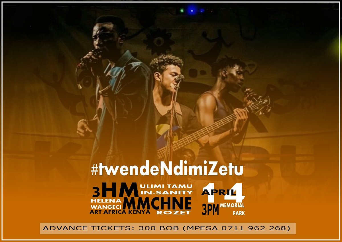 3 DAYS to...
NDIMI ZETU FESTIVAL
Do you have your Advance tickets?
Mpesa 300bob to 0711 962 268.
#3pm 
#memorial_park.
#twende_Ndimi_Zetu
