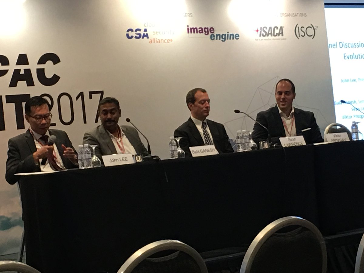 cloudsa_apac's tweet photo. Panel Discussion on Security in the Cloud: Evolution or Revolution
Moderator: John Lee
Panelist: Bala Ganesh, Sean Lawrence, Viktor Pozgay https://t.co/6n27x2opzV