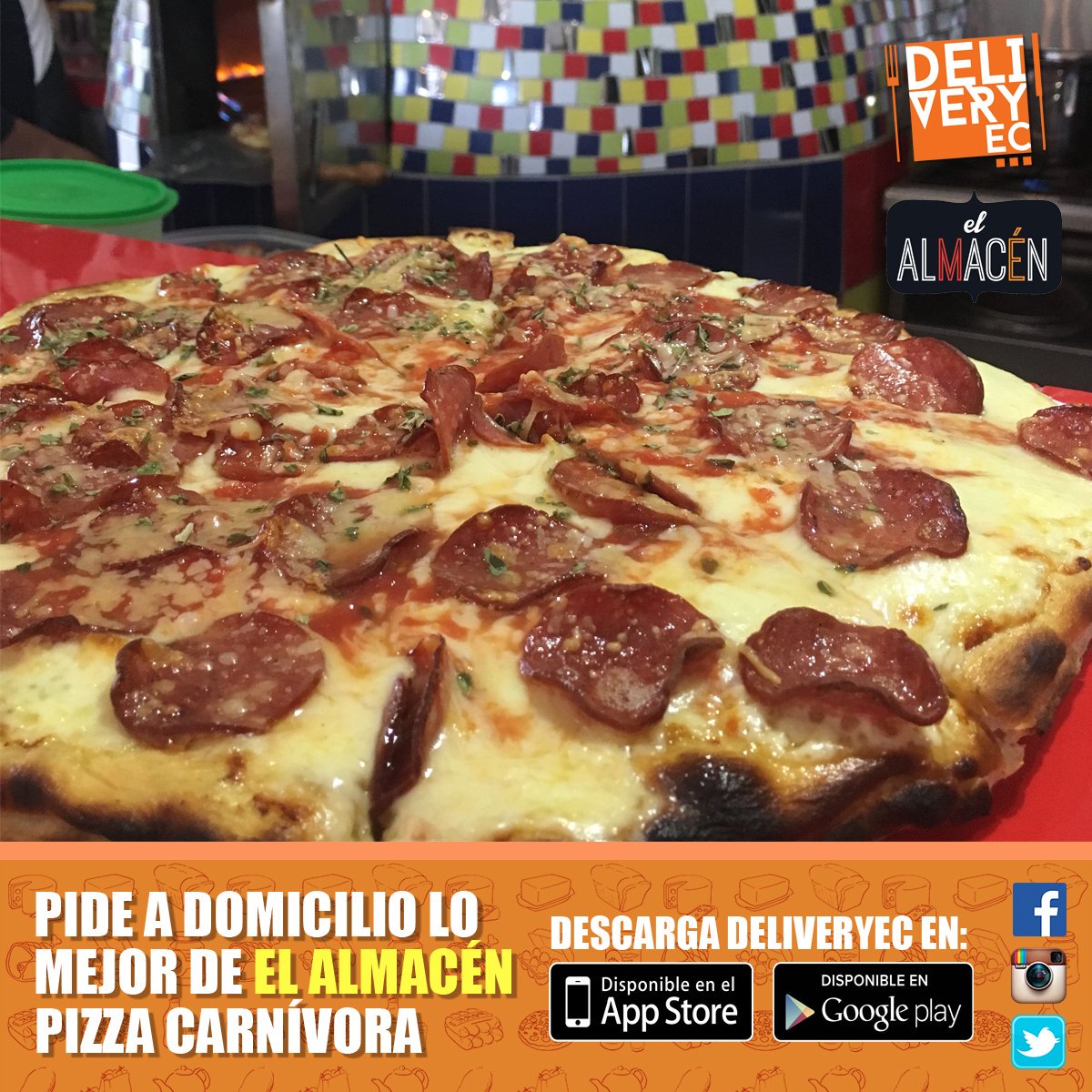 deliveryec's tweet photo. Pide una deliciosa #PizzaCarnívora de El Almacén desde tu celular con nuestra App @DeliveryEC. Disponible en todo #Samborondón.@erikavelezz https://t.co/FpDI4CEiYz