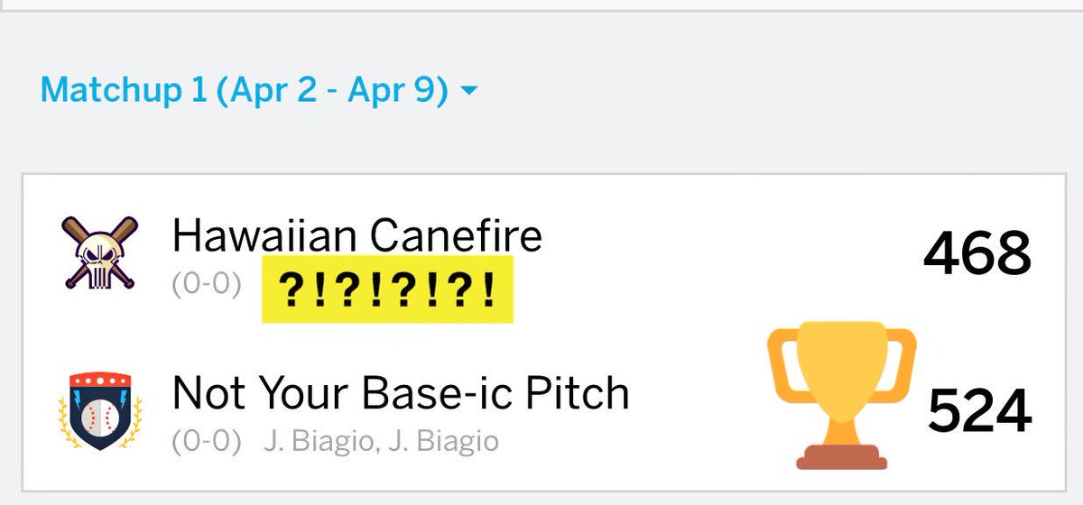 jennbiagio's tweet photo. I mean. I shouldn't brag... but I'm gonna. On the board with my first W in #fantasybaseball @mlb @ESPNFantasy #notyourbaseicpitch #onlychick https://t.co/T7icAPPOGh