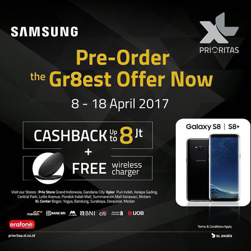 Segera pre order di Prioritas Center/Xplor/XL Center berikut bit.ly/OrderSamsungtw  utk dptkan cashback hingga 8jt dr XL.  #PreOrderS8diXL