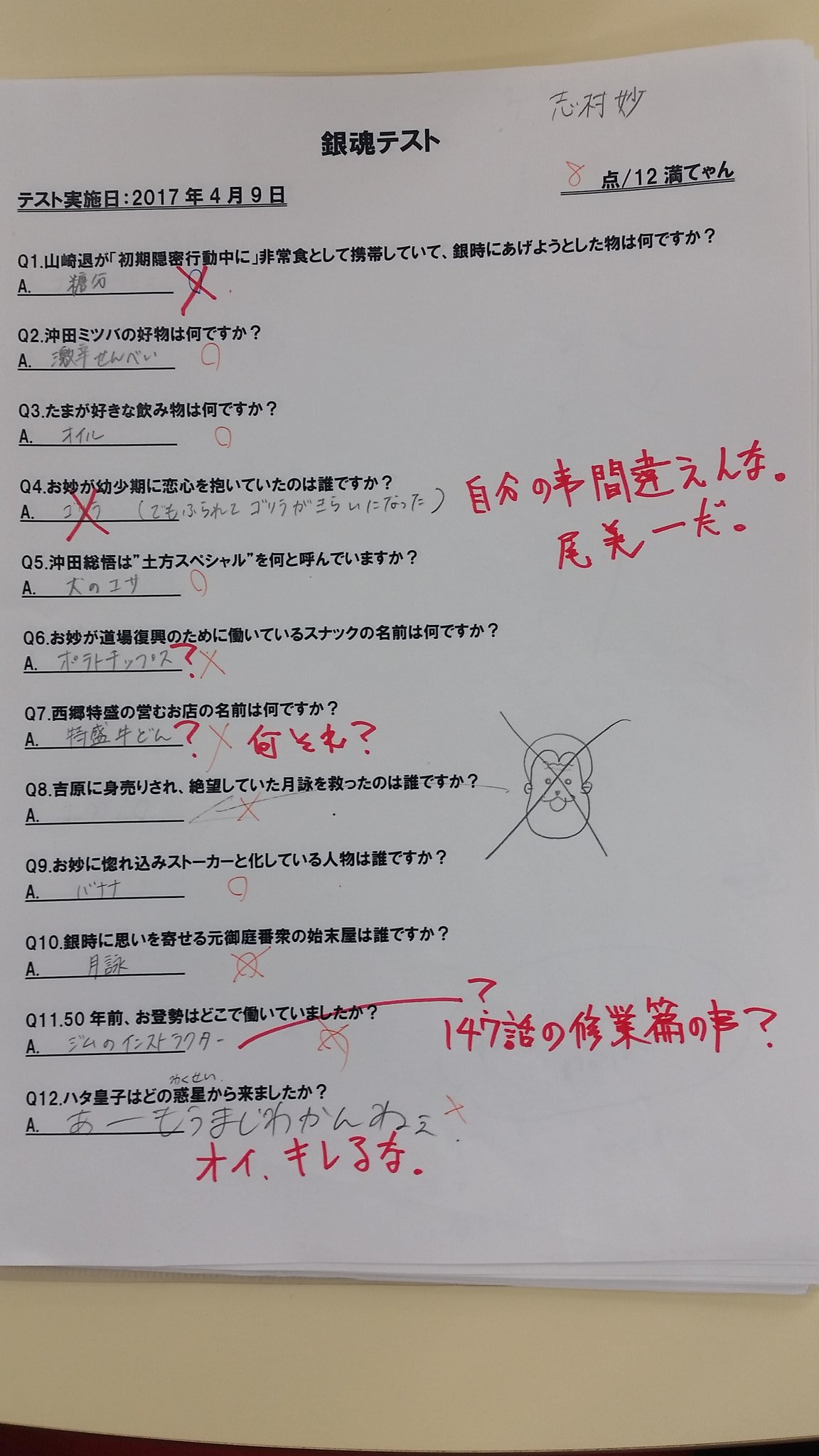 にゃん相学 阿良々木暦 傷物語ver Twitterren 昨日は三年z組併せをやりましたー 銀八先生 テストしたよー 銀魂テストの珍回答をアップ お妙よ 自分が働いている店の名前間違えんな ポテトチップスって 何 すまいるに決まってんだろーがっ 三年z組