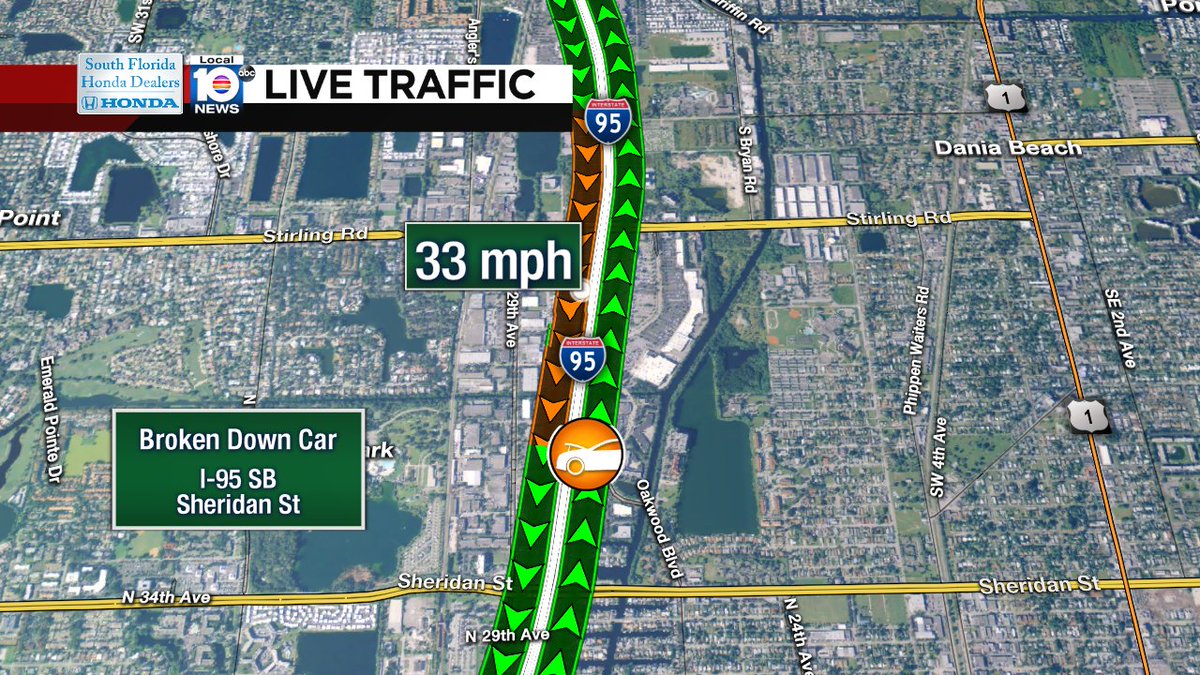 Broken Down Car on I-95 SB before Sheridan St #traffic https://t.co/y28zMLWfvV