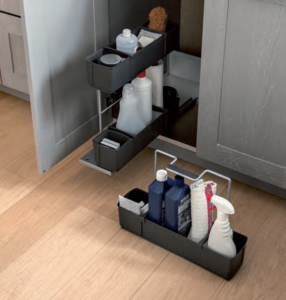 kitchensinbath's tweet photo. Sink cupboards are usually a wasteful space, not with Schmidt, a range of options to maximise space from sponge shelves to removable totes. https://t.co/Y9K0vJVwYD