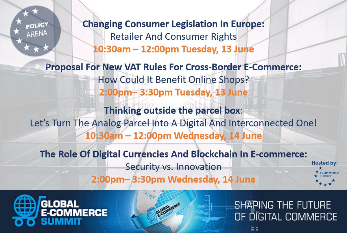 Don't miss these 4 timely <a href="/Ecommerce_EU/">Ecommerce Europe</a> policy sessions at #GES2017_Barcelona this June. Register at ow.ly/tR8t30aIIPn #ecommerce