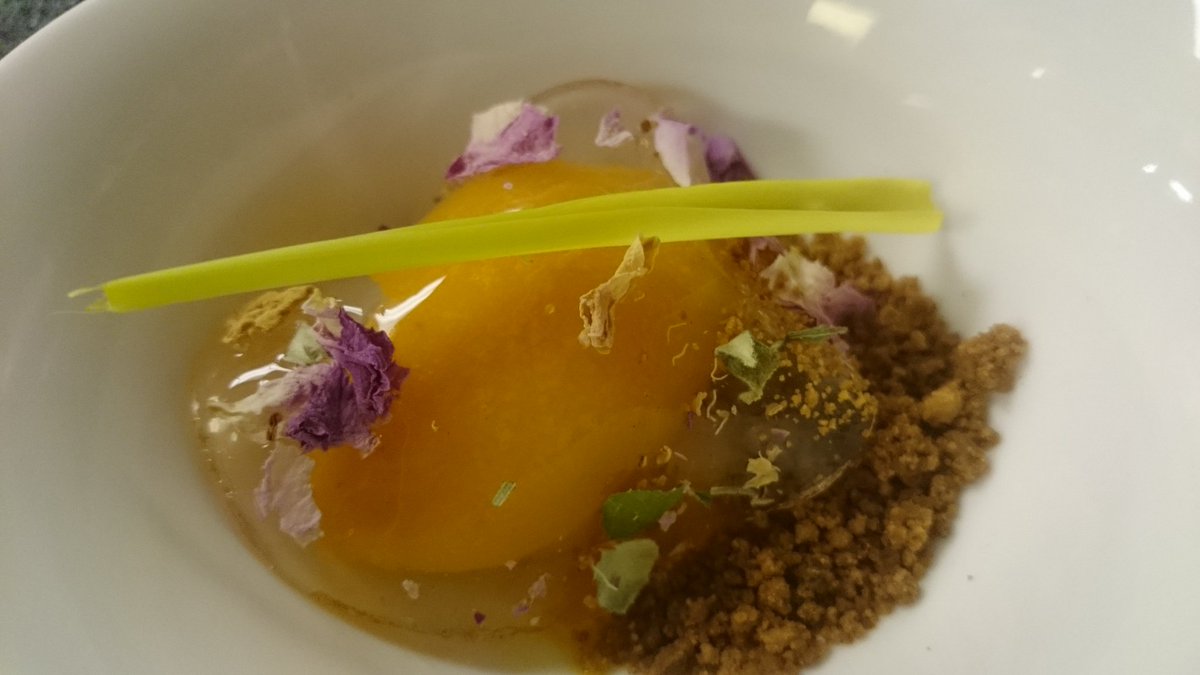 chefAzOstman's tweet photo. Seabuckthorn Sorbet/Roses Gel/ Chocolate Soil/Pop Corn Shoot https://t.co/cWhXteFnRw