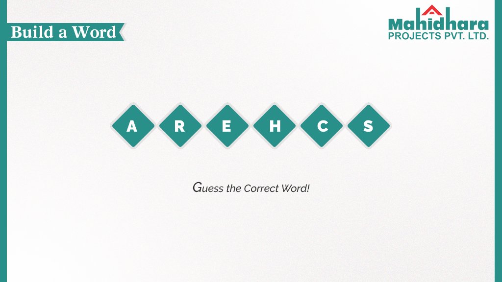 MahidharaIndia's tweet photo. #BuildAWord
Just a minute to your mind Re-Arrange the Alphabets for the correct word! Let’s see how many people will guess the right answer. https://t.co/vQSwtSOTyk