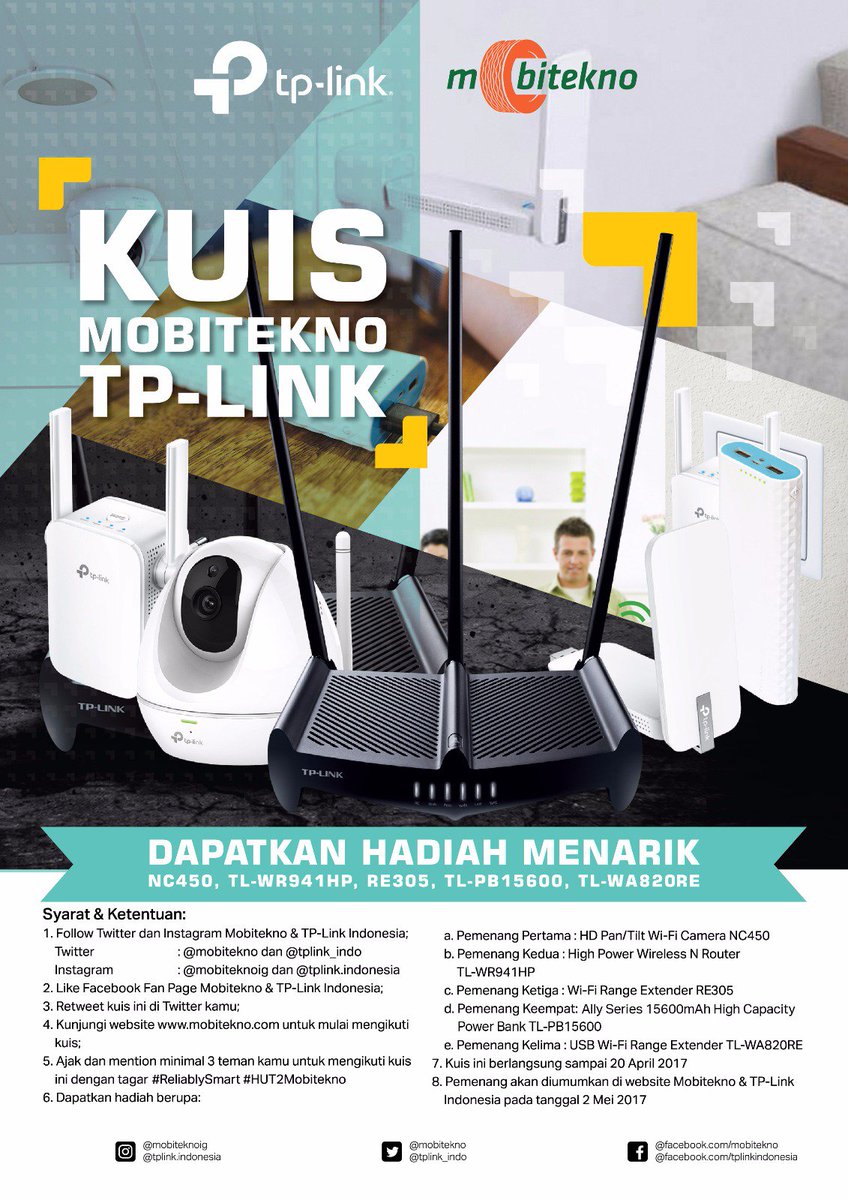 mobitekno's tweet photo. Selamat siang, jangan lupa kuis berhadiah produk dari @tplink_indo masih berlangsung. Cek di sini: #ReliablySmart #HUT2Mobitekno https://t.co/Ur0r88fMNt