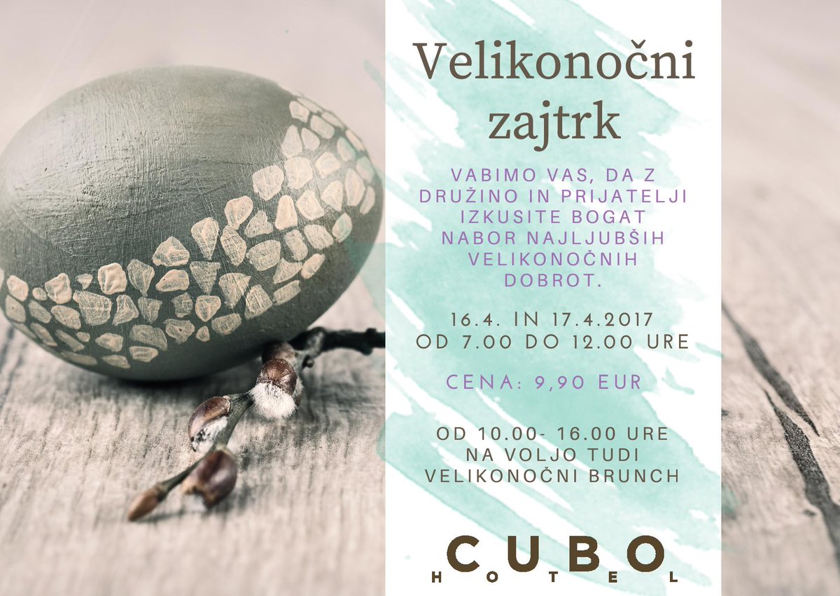 Vabimo vas, da z družino in prijatelji izkusite nabor najljubših velikonočnih dobrot, 16.4. in 17.4.2017. #easter #hotelCubo #Velikanoč