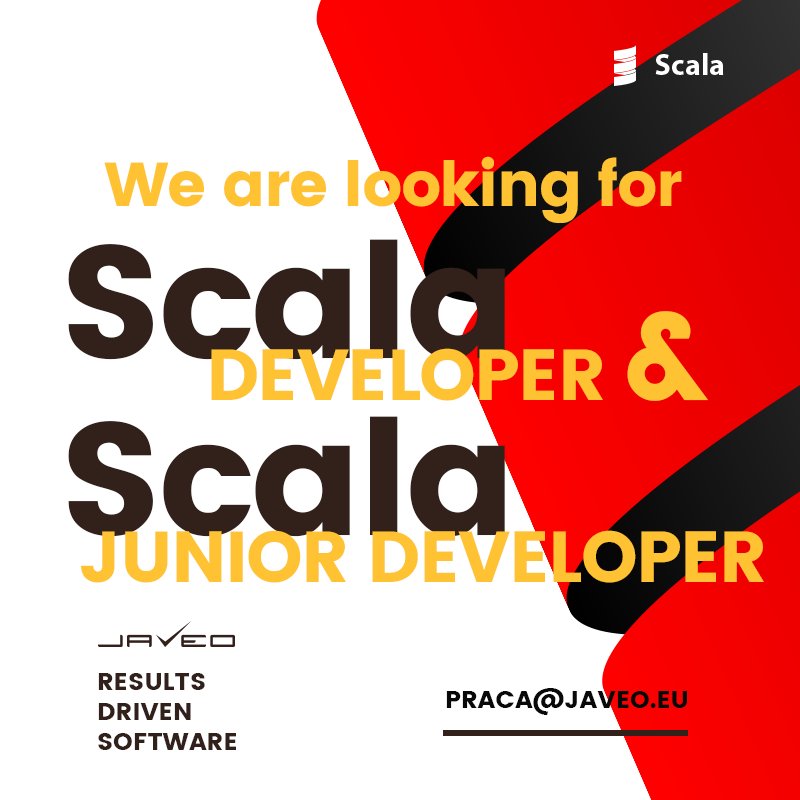 javeo_eu's tweet image. Junior SCALA Developer and SCALA Developer wanted! (300-800 PLN nett/MD (B2B)) More informations at praca@javeo.eu!  #hiring #SCALA #JAVEO