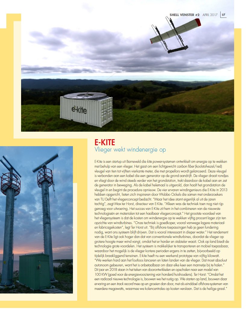 E-Kite featured in wind energy edition of Shell magazine (article in Dutch).