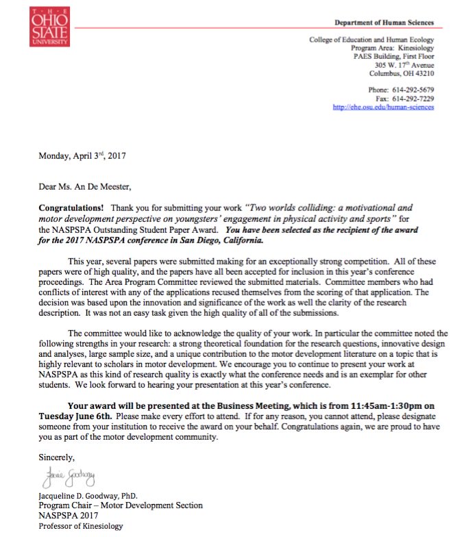 movesugent's tweet image. So proud of my PHD student An De Meester who won the NASPSPA outstanding student award!