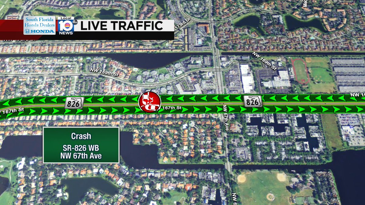 Crash on SR-826 WB at NW 67th Ave. 2 Lanes Blocked #traffic https://t.co/NI5YZ66QPs