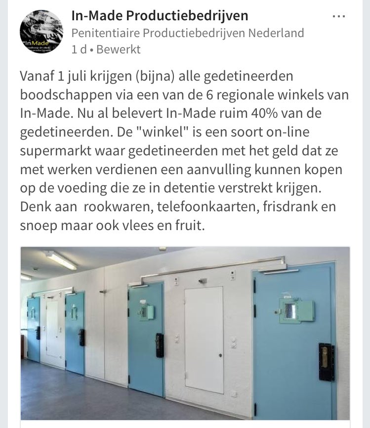 Gedetineerde's tweet photo. De #gevangenis winkel wordt hedendaags geleverd door ons #inmade productiebedrijf. Vroeger was er 'binnen' echt een winkeltje met winkelier. https://t.co/zGrmSKDdWN