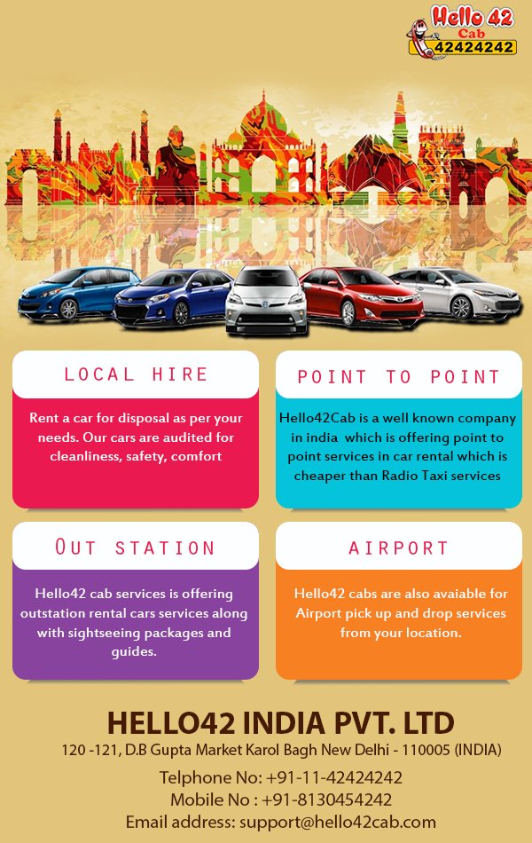 Hello42Cab's tweet photo. "It's better to see something once than to hear about it a thousand times...."
Enjoy #Hello42cabs for most safe & #reliable #cabsinIndia. https://t.co/5S2VT8af0W
