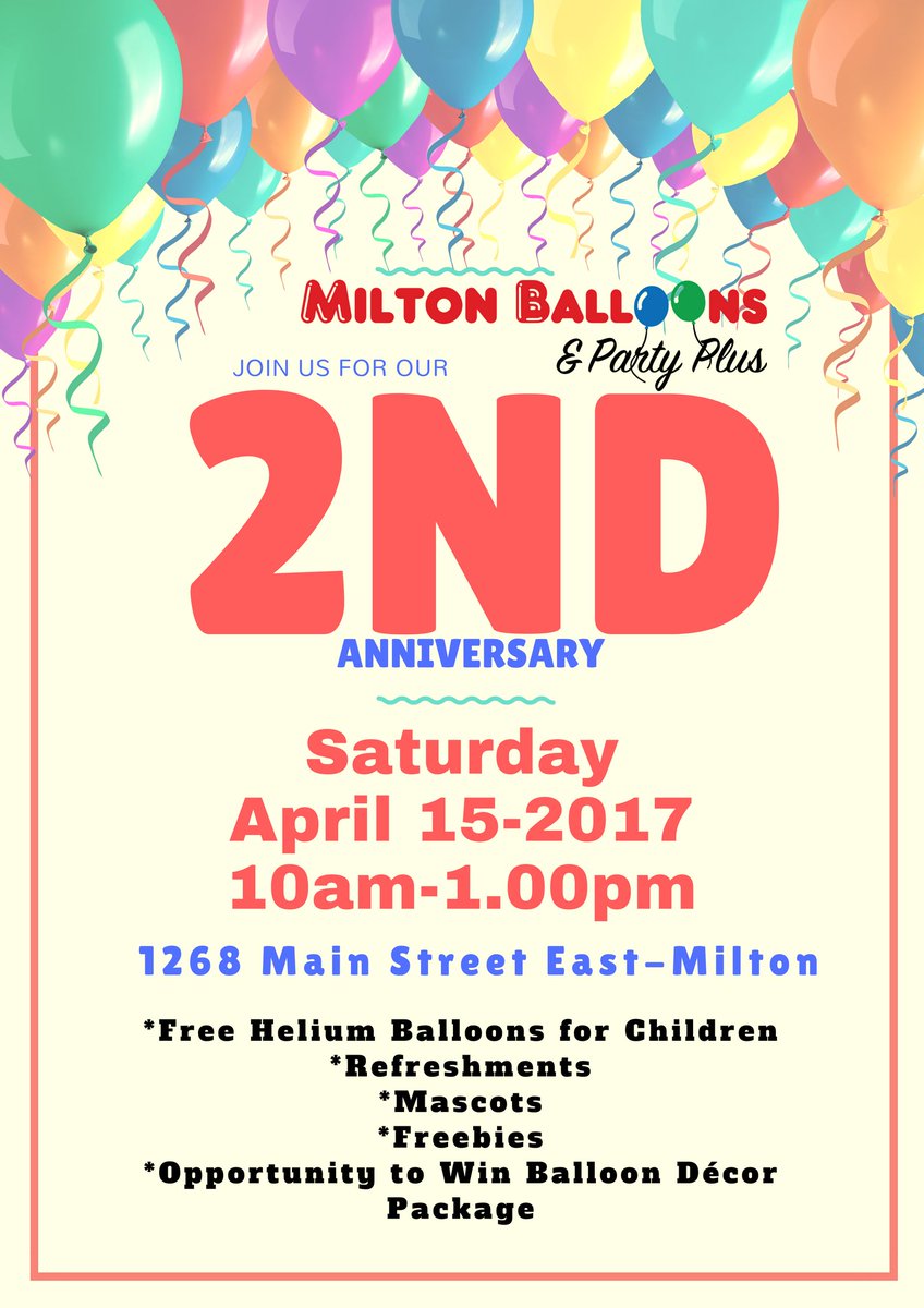 MiltonBalloons's tweet photo. If you're in or around Milton, please stop by any time between 10am and 1pm this weekend - Saturday April 15th as we celebrate our 2nd Anni. https://t.co/wuo2T4YoQp