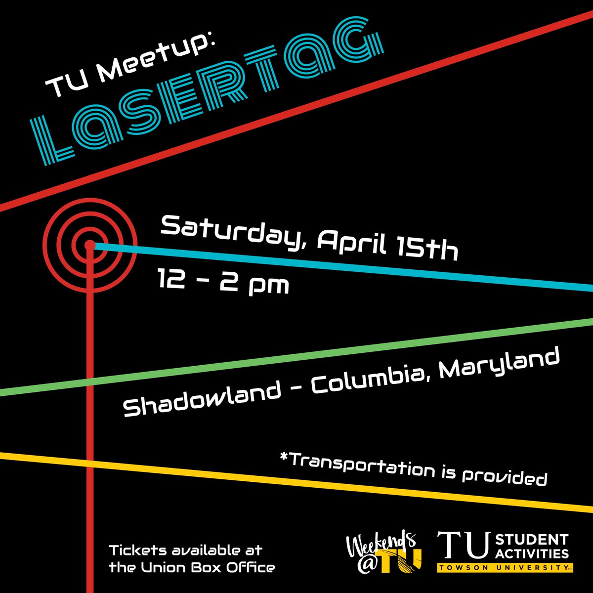 TUCommuters's tweet image. Pick up your FREE laser tag ticket this week at the Union Box Office!!!