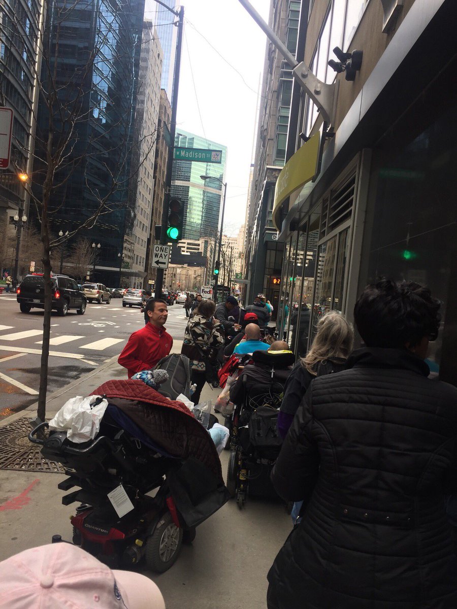 NationalADAPT's tweet photo. Abt 30-40 ADAPTers today in #Chicago getting ready for a day of action. Stay tuned! #CripResistance #CripTheVote https://t.co/Ko7n4SmWpW
