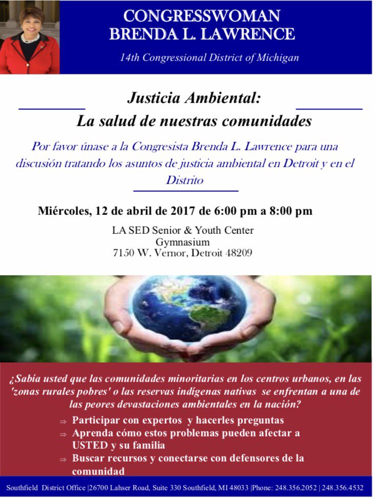 RepLawrence's tweet photo. 12 de Abril de 2017 en Detroit! #TakeBackOurEnvironment https://t.co/ShFybE9SFC