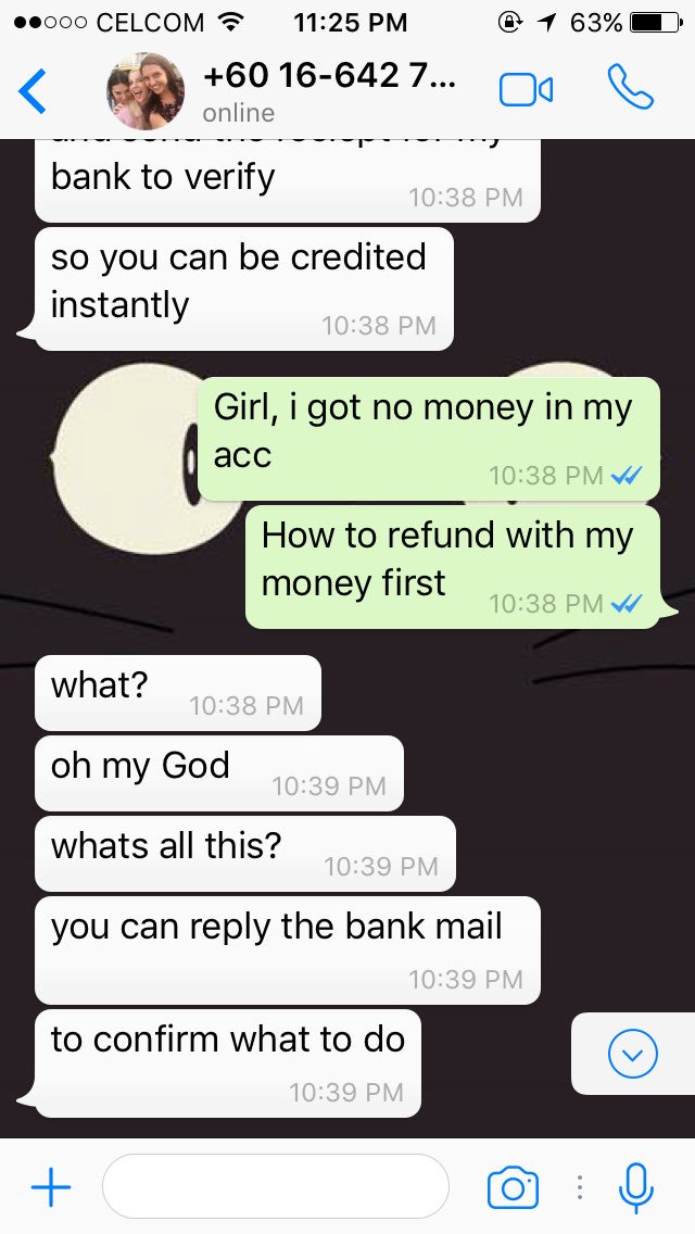 AfirahShah's tweet photo. When the scammer want to scam you but then realised he/she targeted wrong person 😂
#isurvived #bewareguys https://t.co/C2PHidEa0d