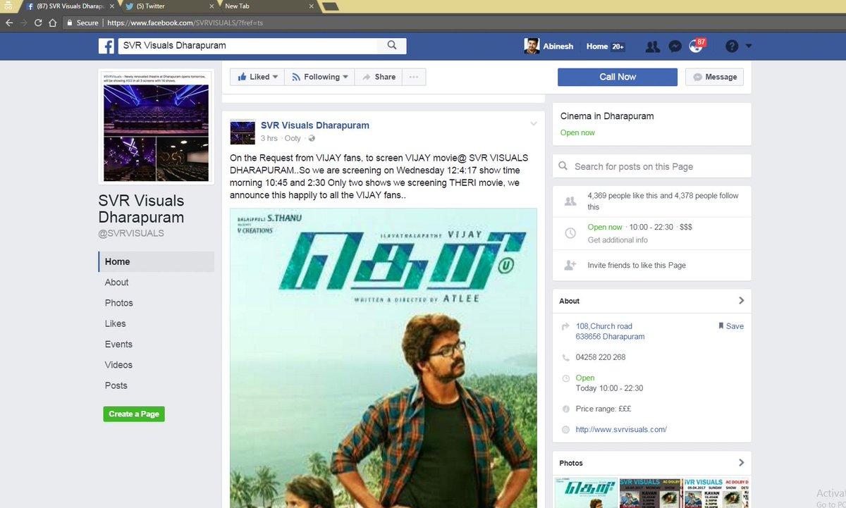 HarryPotttter10's tweet photo. #Theri To Be Screened On #SVRVisuals #Dharapuram 😎
#Enga OOru 😎😎
@Anything4Vj @TheViper_offl @KettavanMemes @karthik22VJ @k https://t.co/bDGAih30Ul