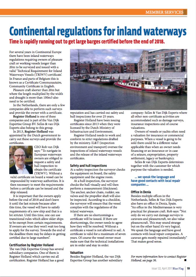 RegisterHolland's tweet photo. As of 2019 the law requires pleasure crafts >20m to be surveyed &amp; issued with valid TRIWV certificate See Blue Flag https://t.co/jv9iXJnkSe https://t.co/1FF8ps8xuy