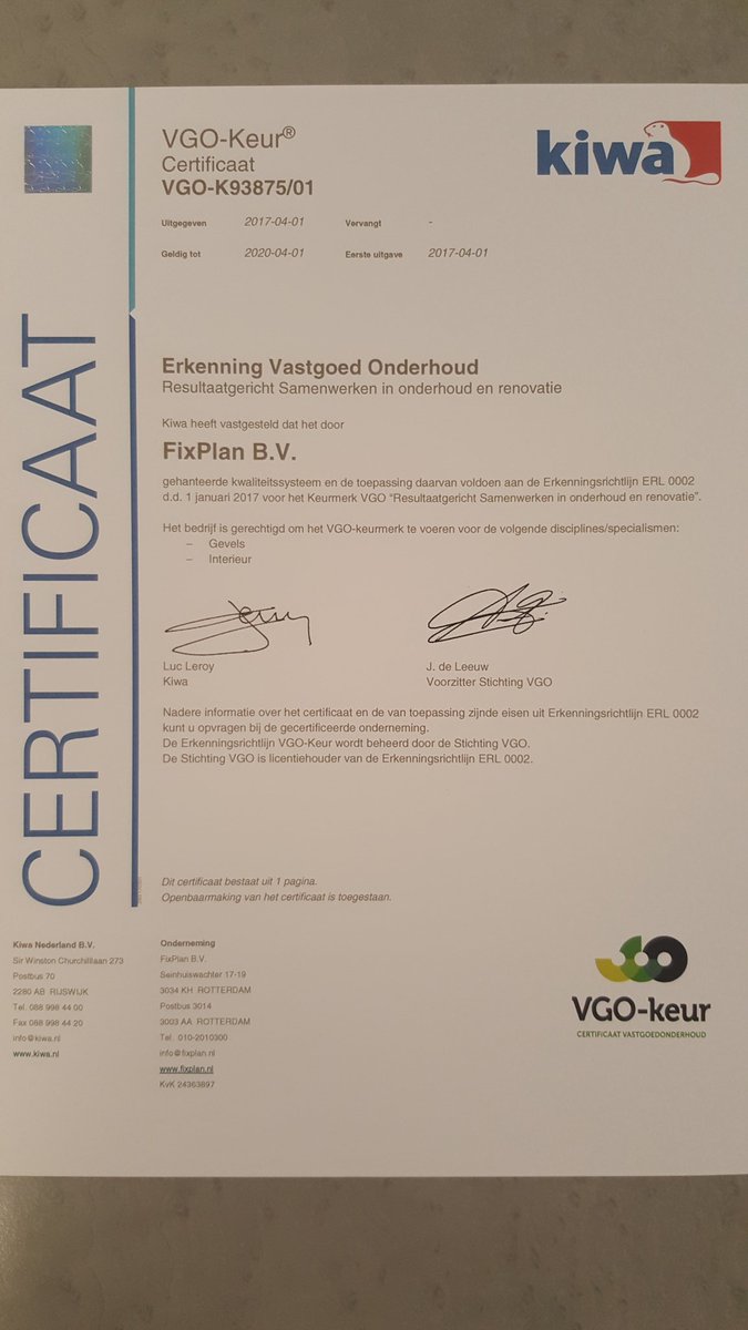 sintmies's tweet photo. Het certificaat is binnen!
#FixPlan is officieel VGO-gecertificeerd. https://t.co/76GsTEHk1T