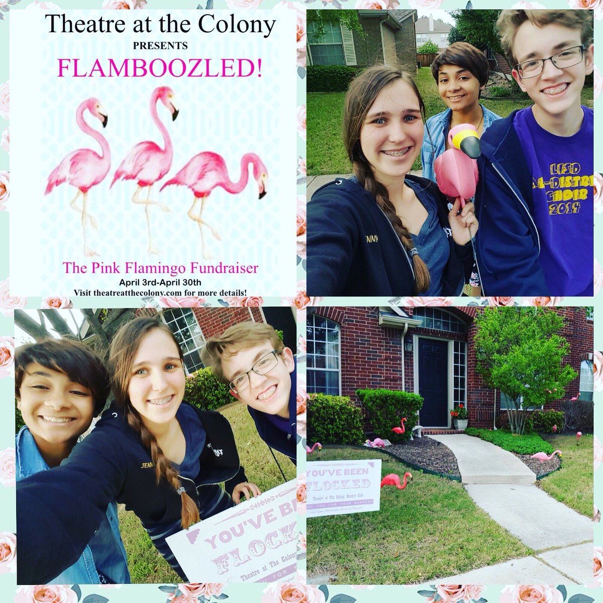 theatreattc's tweet photo. The flocks are flying! #Flamboozle your friends today! #tatc #beflamazing #letsflamingle #standtalldarling https://t.co/RJ9lfdDBxR