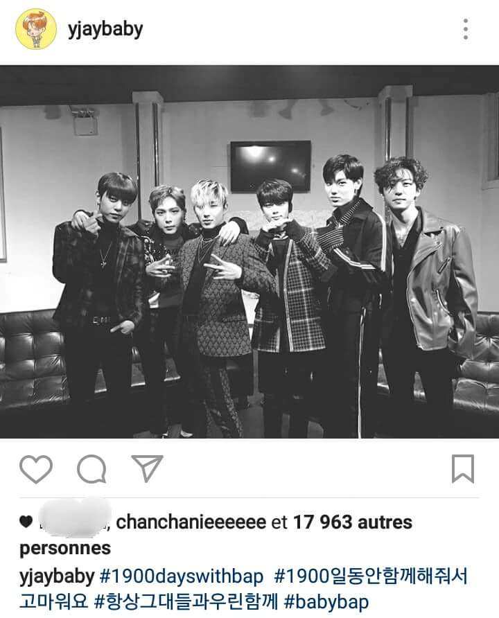 _BAPFrance's tweet photo. [INSTAGRAM] - 170409 - Youngjae :

#1900JoursAvecBap
#MerciD'êtreAvecNousDepuis1900Jours
#PourToujoursEnsemble #babybap https://t.co/VQWCcKmWjZ