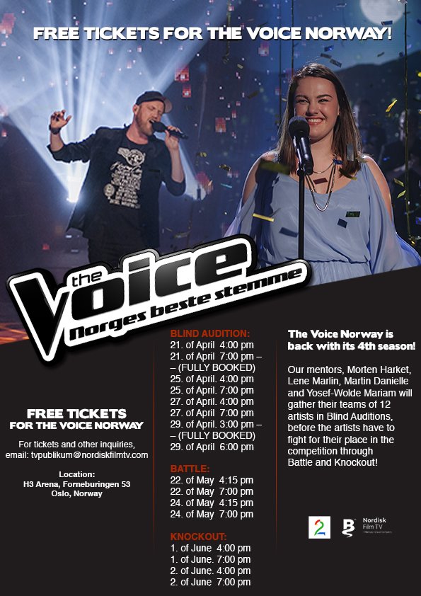 Morten Harket (@mortenharket) on Twitter photo Interested in attending the blind auditions of The <a href="/TheVoiceNorge/">The Voice Norge</a>? Here is how you can get tickets! Interested in attending the blind auditions of The <a href="/TheVoiceNorge/">The Voice Norge</a>? Here is how you can get tickets!