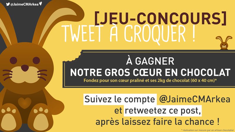 WeAreArkea's tweet photo. [JEU CHOCO] Et dire qu'il vous suffit de nous suivre et de RT pour gagner notre gros ♥️ en chocolat 🍫 Ce serait dommage de passer à côté 🐰🎁 https://t.co/DN0NKoaGAN