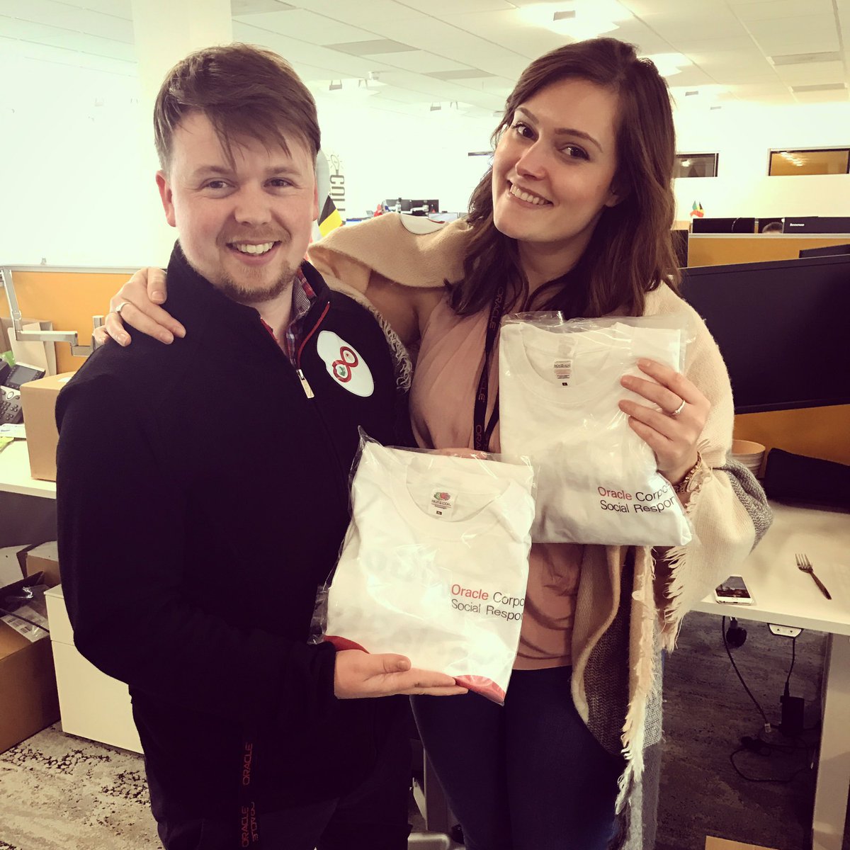 ODsalesgrad's tweet photo. Enjoy your #CSR t-shirts @keitholough & @Andrea_DeCorte! Thanks for getting involved with #OracleSDG & #GlobalGoals! ππππ #OracleDigital https://t.co/E17VX6H112