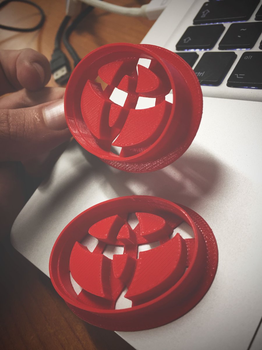 Stoneworks3DP's tweet photo. The #Toyota logo transformed into a cookie cutter! Custom designed &amp; 3D printed in red PLA. #3D #3Dprinting #Cookies https://t.co/0SStKzgwpg