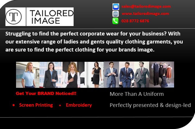 TailoredImage's tweet photo. Looking for perfect #corporate #wear to smarten up your #workforce? Look no further! #TailoredImage can help create that professional edge. https://t.co/Bhz1WPa9ud